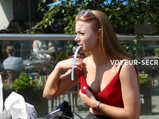 Teen beauty fixing her bra in public Public!-6